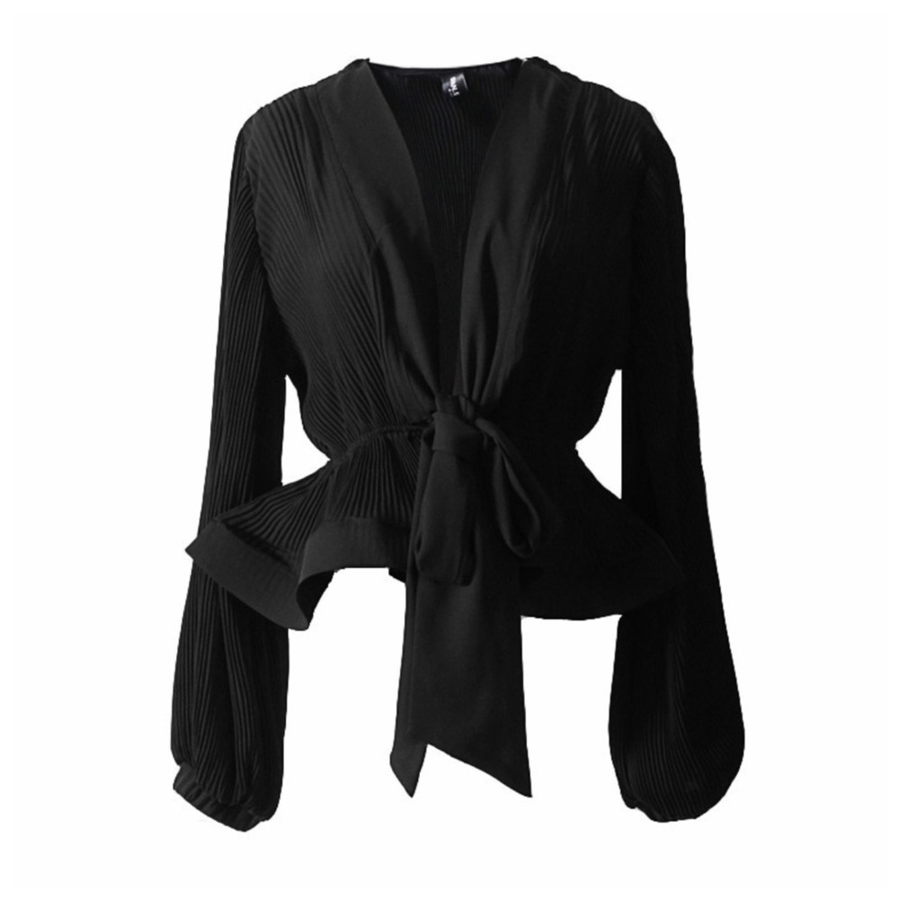 Stunning Black & White Pleated Tie Top - Picture 5 of 6